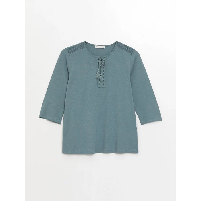 LCW Grace Mavi Bağlamalı Yaka Nakışlı Kadın Bluz