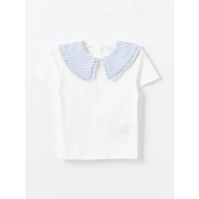 LCW Kids Ekru Bebe Yaka Çizgili Kız Bebek Bluz ve Şort Etek 2li Takım