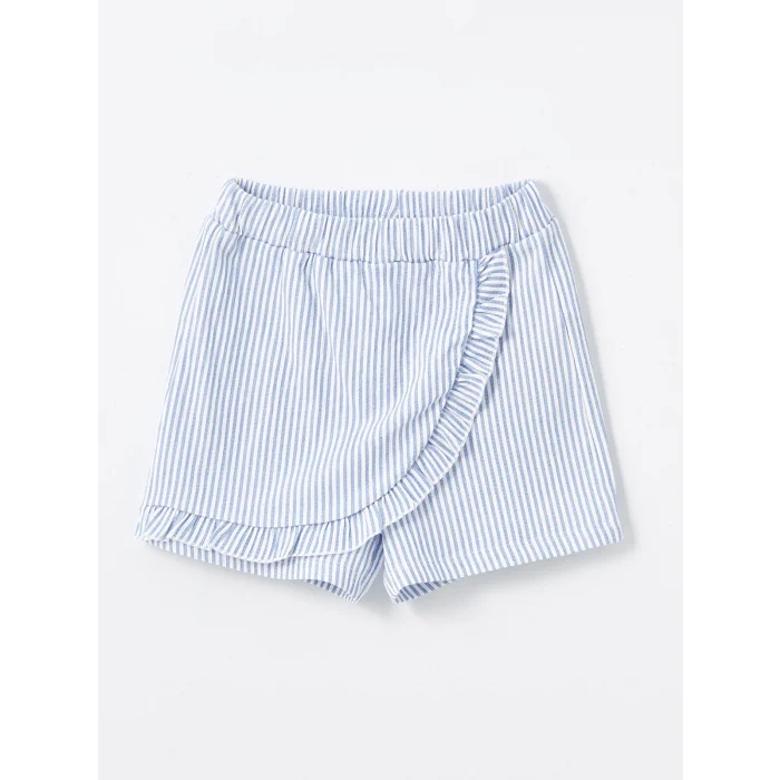 LCW Kids Ekru Bebe Yaka Çizgili Kız Bebek Bluz ve Şort Etek 2li Takım