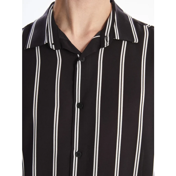 XSIDE Siyah Regular Fit Kısa Kollu Çizgili Poplin Erkek Gömlek