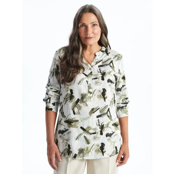 LCW Grace Haki Kaçık Yaka Desenli Kadın Bluz
