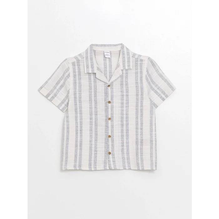 LCW Kids Mavi Resort Yaka Kısa Kollu Çizgili Erkek Bebek Gömlek