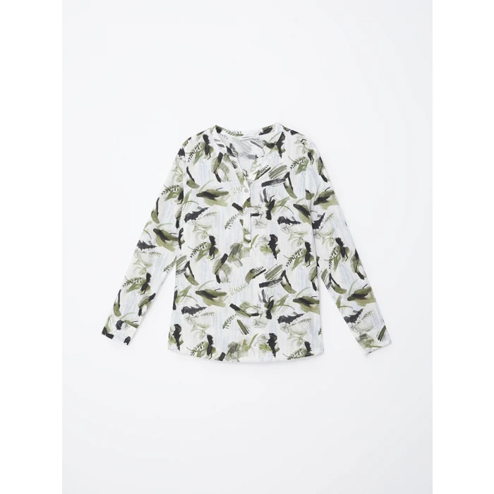 LCW Grace Haki Kaçık Yaka Desenli Kadın Bluz