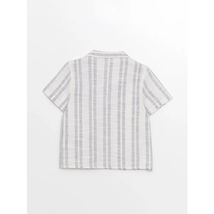 LCW Kids Mavi Resort Yaka Kısa Kollu Çizgili Erkek Bebek Gömlek