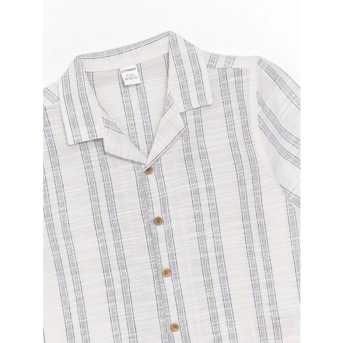 LCW Kids Mavi Resort Yaka Kısa Kollu Çizgili Erkek Bebek Gömlek