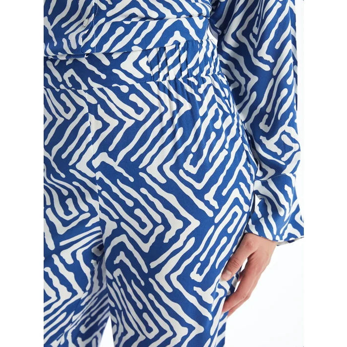 LCWAIKIKI Classic Mavi Beli Lastikli Desenli Geniş Paça Kadın Pantolon