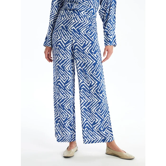 LCWAIKIKI Classic Mavi Beli Lastikli Desenli Geniş Paça Kadın Pantolon
