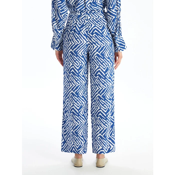 LCWAIKIKI Classic Mavi Beli Lastikli Desenli Geniş Paça Kadın Pantolon