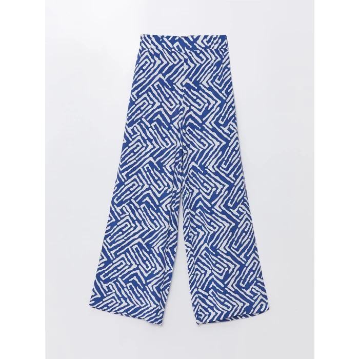 LCWAIKIKI Classic Mavi Beli Lastikli Desenli Geniş Paça Kadın Pantolon