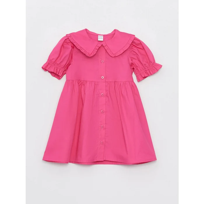 LCW Kids Pembe Bebe Yaka Kısa Kollu Kız Bebek Elbise
