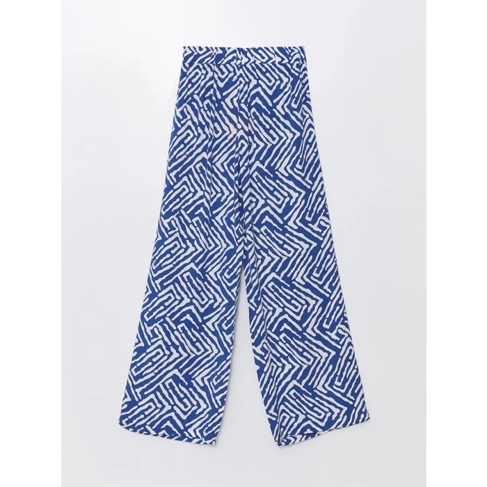 LCWAIKIKI Classic Mavi Beli Lastikli Desenli Geniş Paça Kadın Pantolon