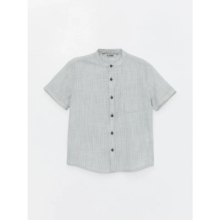 LCW Kids Yeşil Hakim Yaka Çizgili Kısa Kollu Erkek Çocuk Gömlek