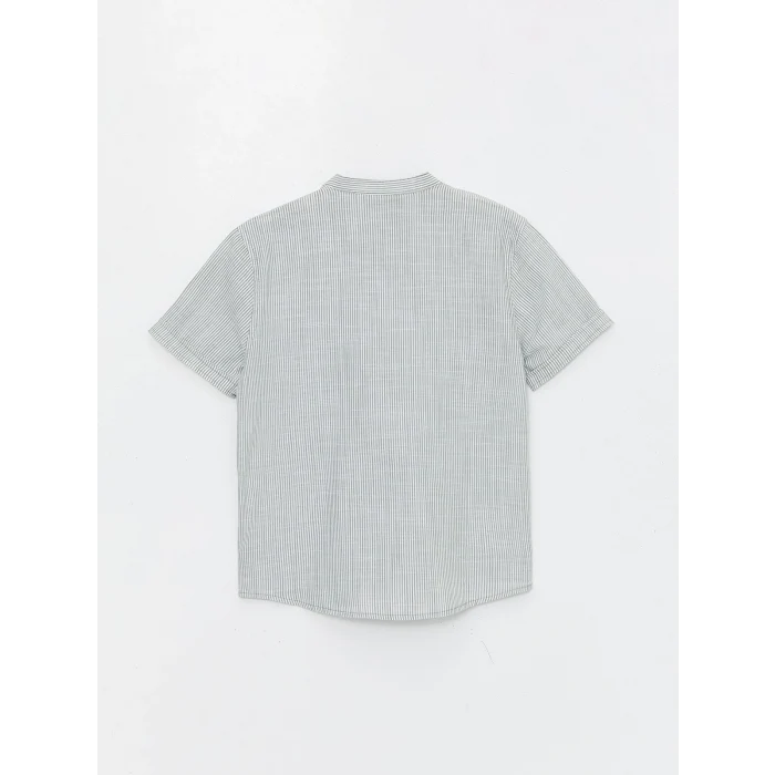 LCW Kids Yeşil Hakim Yaka Çizgili Kısa Kollu Erkek Çocuk Gömlek