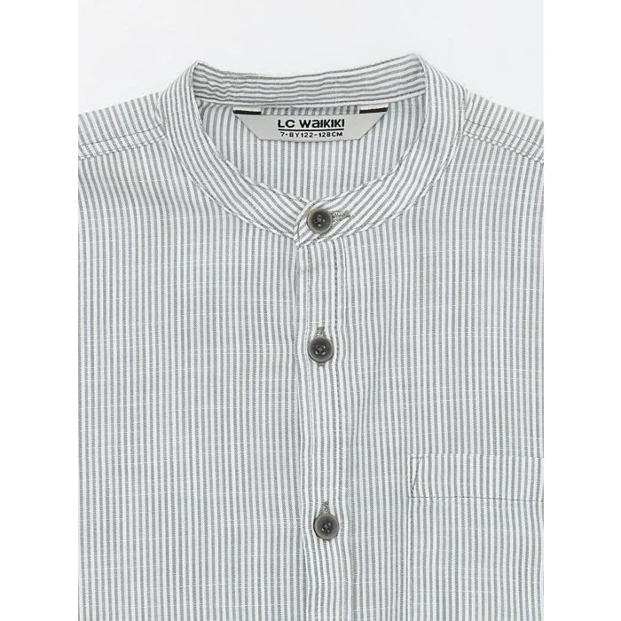 LCW Kids Yeşil Hakim Yaka Çizgili Kısa Kollu Erkek Çocuk Gömlek