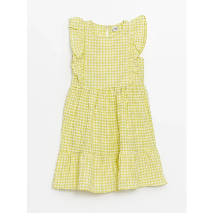 LCW Kids Sari Bisiklet Yaka Ekose Kız Çocuk Elbise