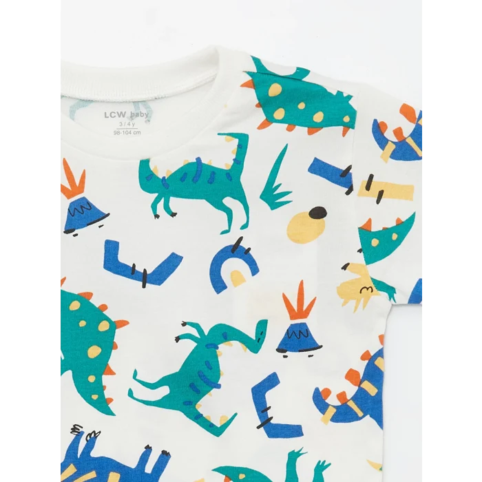 LCW Kids Ekru Bisiklet Yaka Baskılı Erkek Bebek Tişört ve Şort 2li Takım