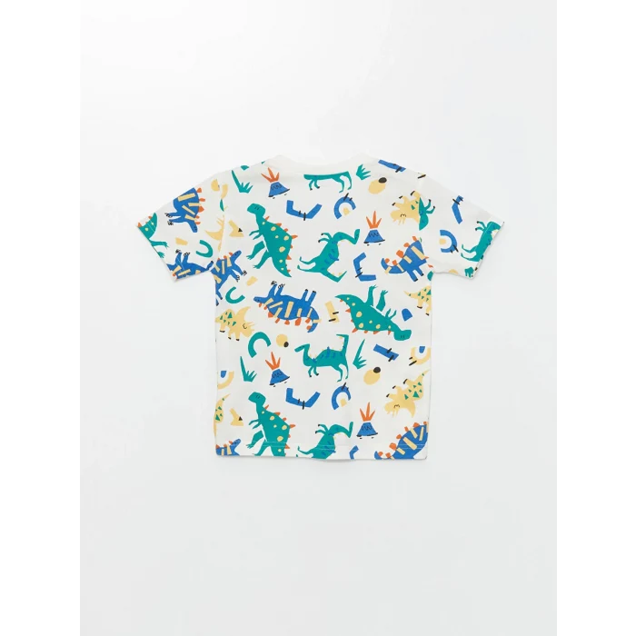 LCW Kids Ekru Bisiklet Yaka Baskılı Erkek Bebek Tişört ve Şort 2li Takım