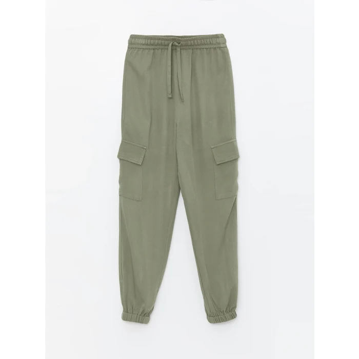 LCW Kids Haki Beli Lastikli Kız Çocuk Kargo Jogger Pantolon