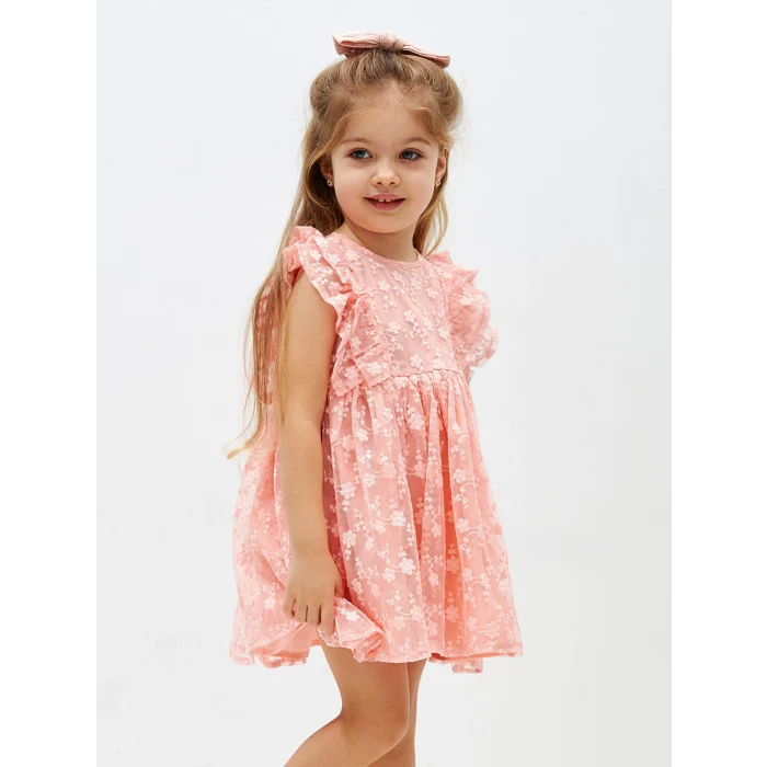 LCW Kids Pembe Bisiklet Yaka Dantelli Kız Bebek Elbise