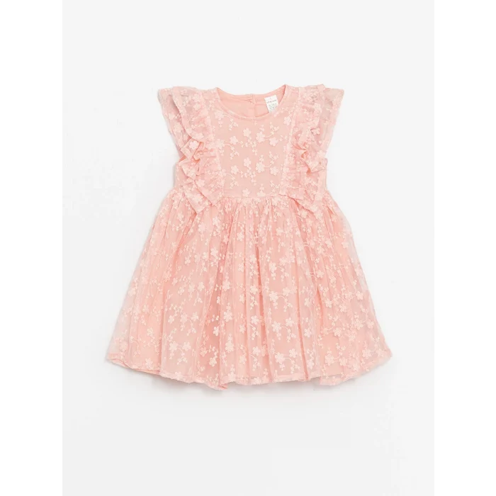 LCW Kids Pembe Bisiklet Yaka Dantelli Kız Bebek Elbise