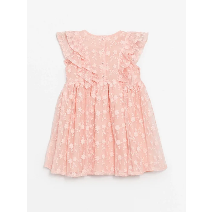 LCW Kids Pembe Bisiklet Yaka Dantelli Kız Bebek Elbise