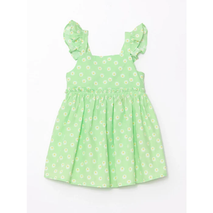 LCW Kids Yeşil Kare Yaka Kolsuz Çiçekli Kız Bebek Elbise