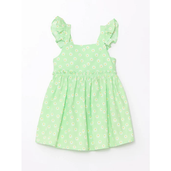 LCW Kids Yeşil Kare Yaka Kolsuz Çiçekli Kız Bebek Elbise