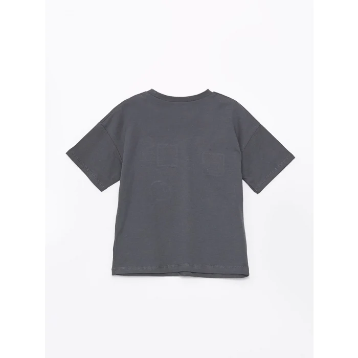 LCW Kids Gri Bisiklet Yaka Baskılı Erkek Bebek Tişört ve Şort 2li Takım