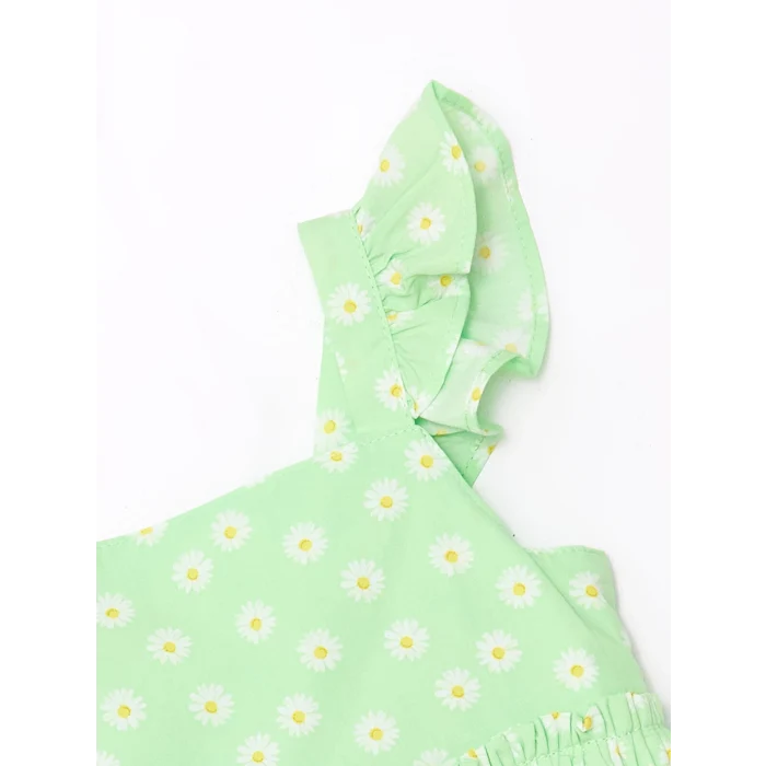 LCW Kids Yeşil Kare Yaka Kolsuz Çiçekli Kız Bebek Elbise