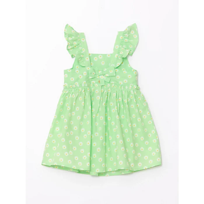 LCW Kids Yeşil Kare Yaka Kolsuz Çiçekli Kız Bebek Elbise