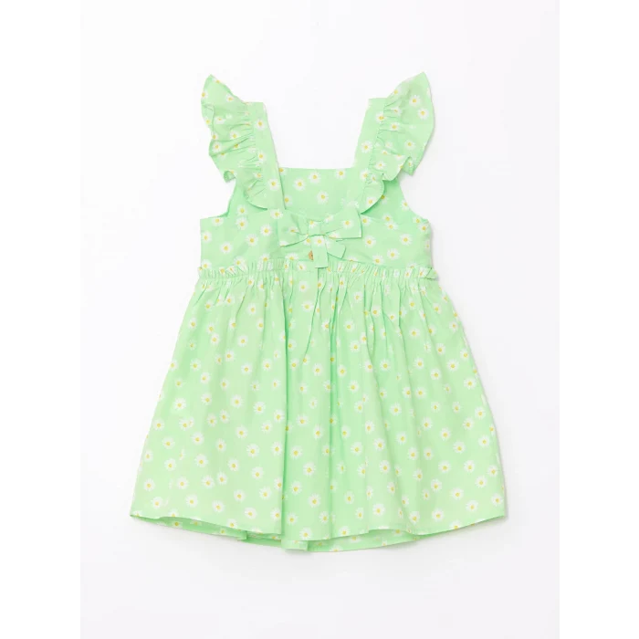 LCW Kids Yeşil Kare Yaka Kolsuz Çiçekli Kız Bebek Elbise