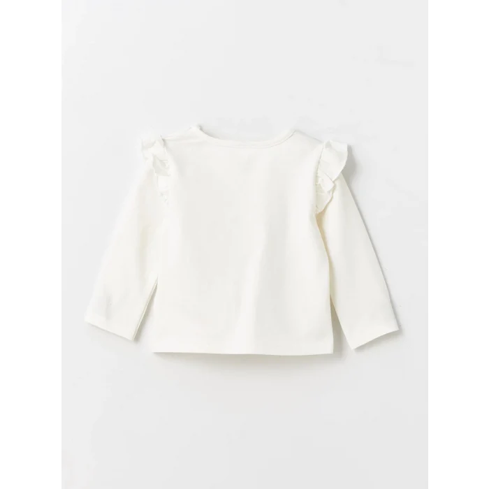 LCW baby Ekru Bisiklet Yaka Uzun Kollu Baskılı Kız Bebek Bluz ve Tayt Pantolon 2li Takım