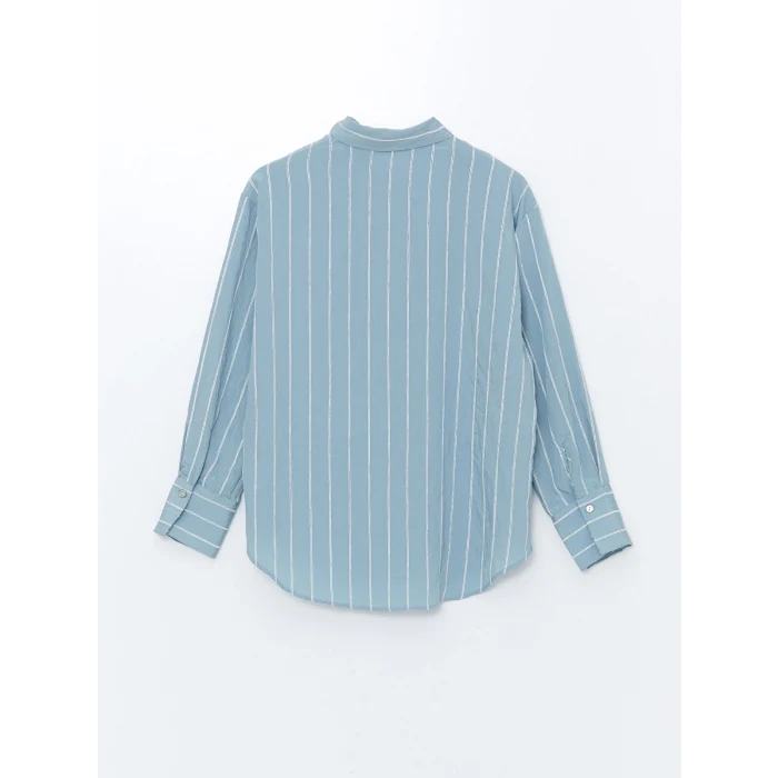 LCW Vision Mavi Çizgili Uzun Kollu Oversize Kadın Gömlek