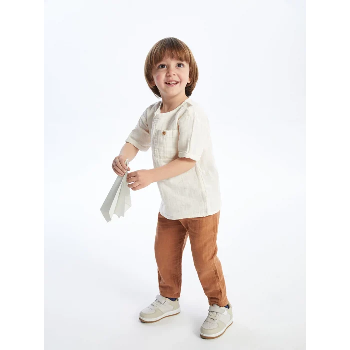 LCW Kids Bej Bisiklet Yaka Kısa Kollu Erkek Bebek Tişört ve Pantolon 2li Takım