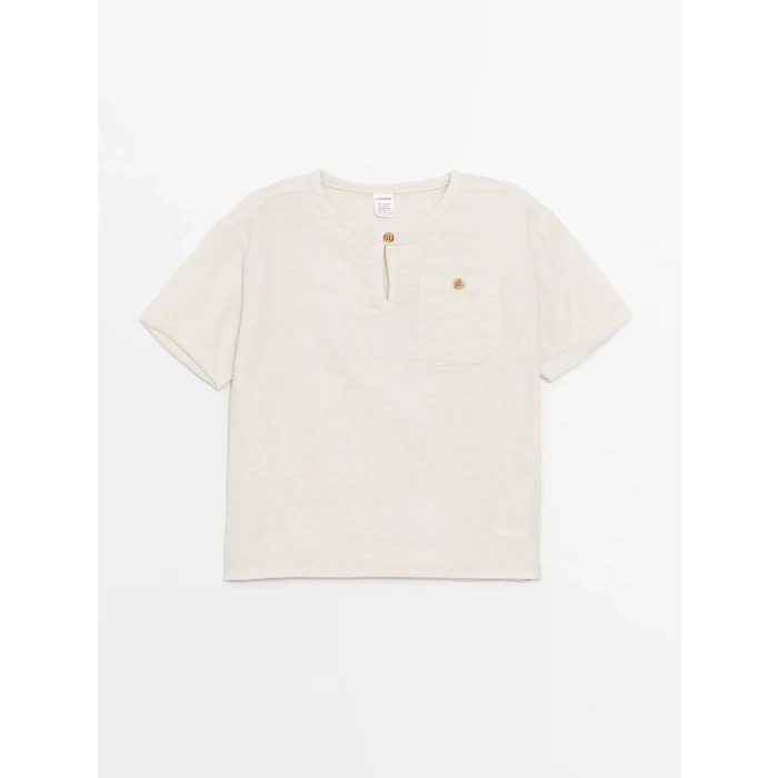 LCW Kids Bej Bisiklet Yaka Kısa Kollu Erkek Bebek Tişört ve Pantolon 2li Takım