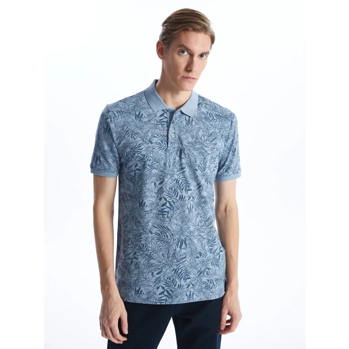 LCWAIKIKI Classic Indigo Polo Yaka Kısa Kollu Desenli Erkek Tişört