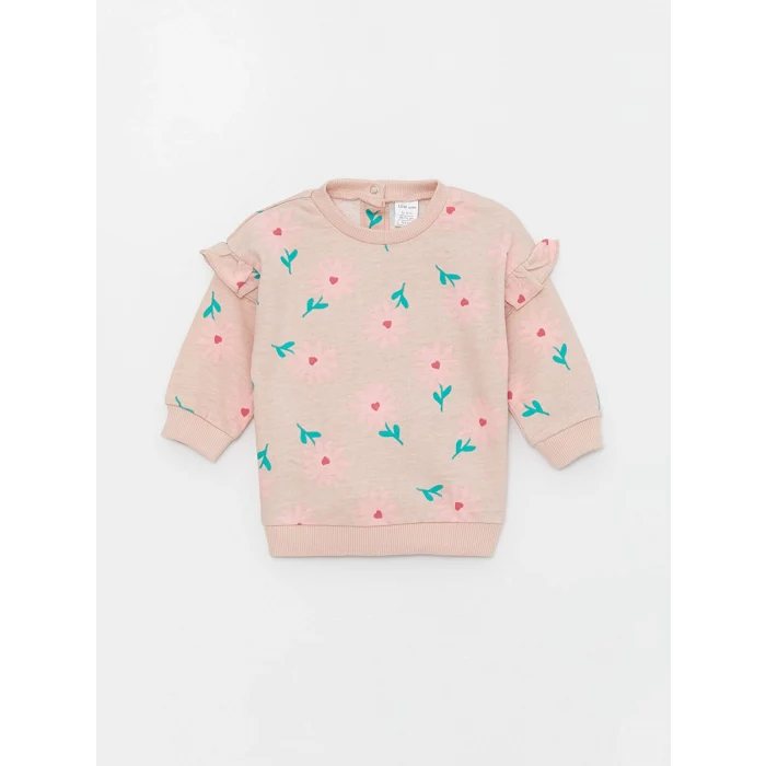 LCW baby Pembe Bisiklet Yaka Uzun Kollu Baskılı Kız Bebek Sweatshirt ve Tayt 2li Takım