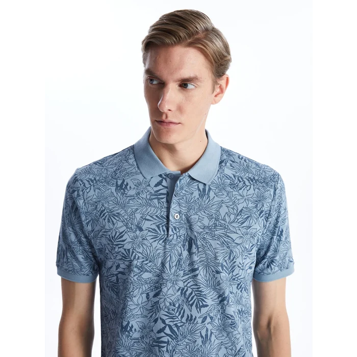 LCWAIKIKI Classic Indigo Polo Yaka Kısa Kollu Desenli Erkek Tişört