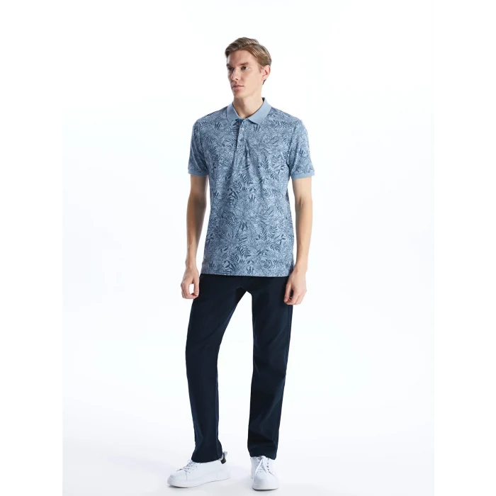 LCWAIKIKI Classic Indigo Polo Yaka Kısa Kollu Desenli Erkek Tişört