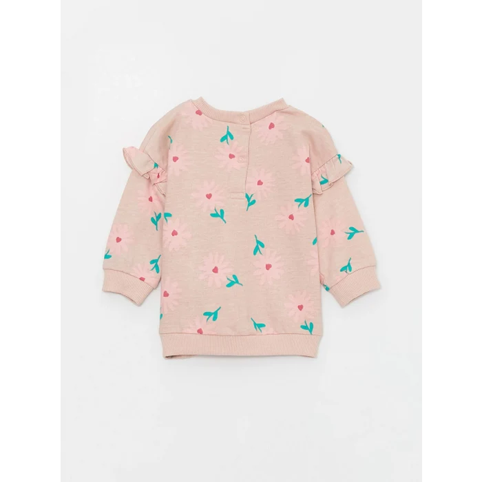 LCW baby Pembe Bisiklet Yaka Uzun Kollu Baskılı Kız Bebek Sweatshirt ve Tayt 2li Takım
