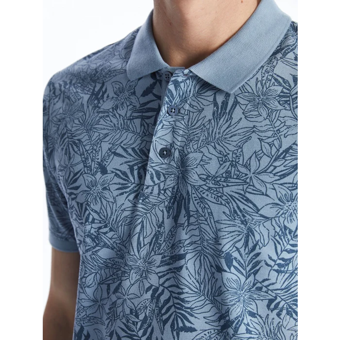 LCWAIKIKI Classic Indigo Polo Yaka Kısa Kollu Desenli Erkek Tişört