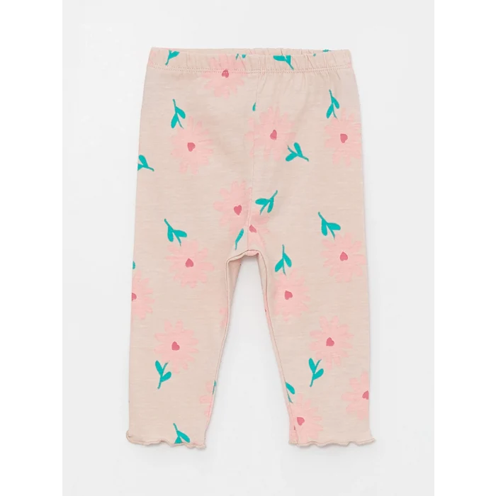 LCW baby Pembe Bisiklet Yaka Uzun Kollu Baskılı Kız Bebek Sweatshirt ve Tayt 2li Takım