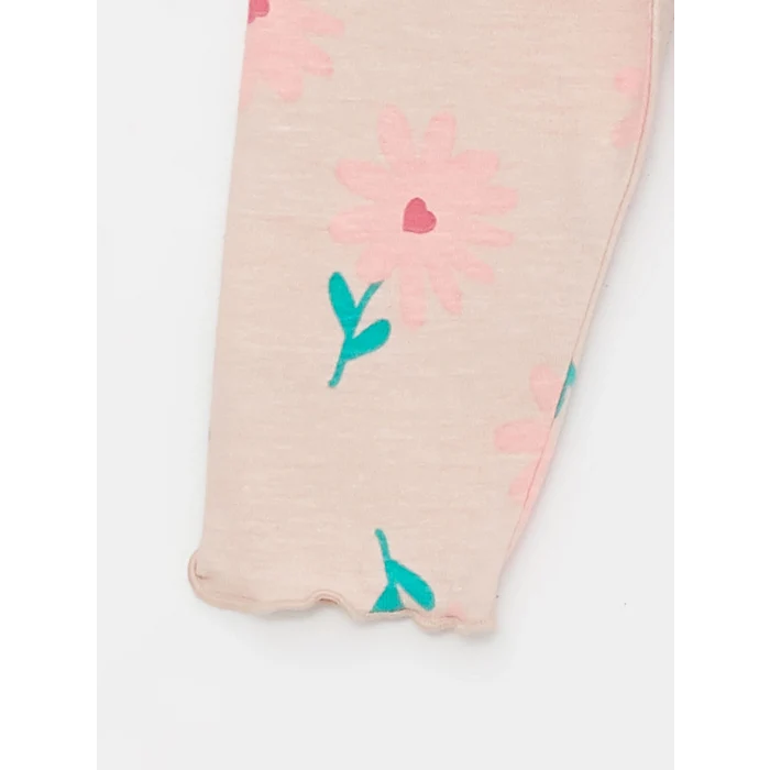 LCW baby Pembe Bisiklet Yaka Uzun Kollu Baskılı Kız Bebek Sweatshirt ve Tayt 2li Takım