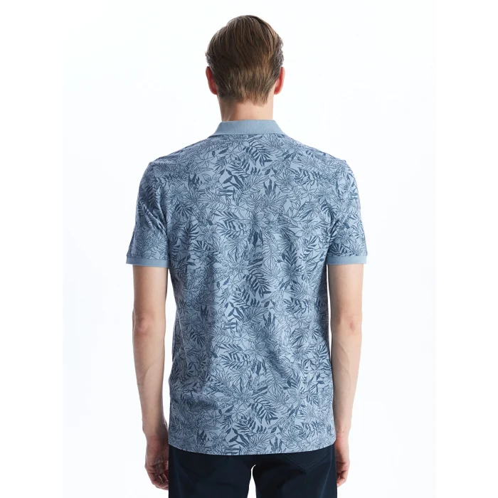 LCWAIKIKI Classic Indigo Polo Yaka Kısa Kollu Desenli Erkek Tişört