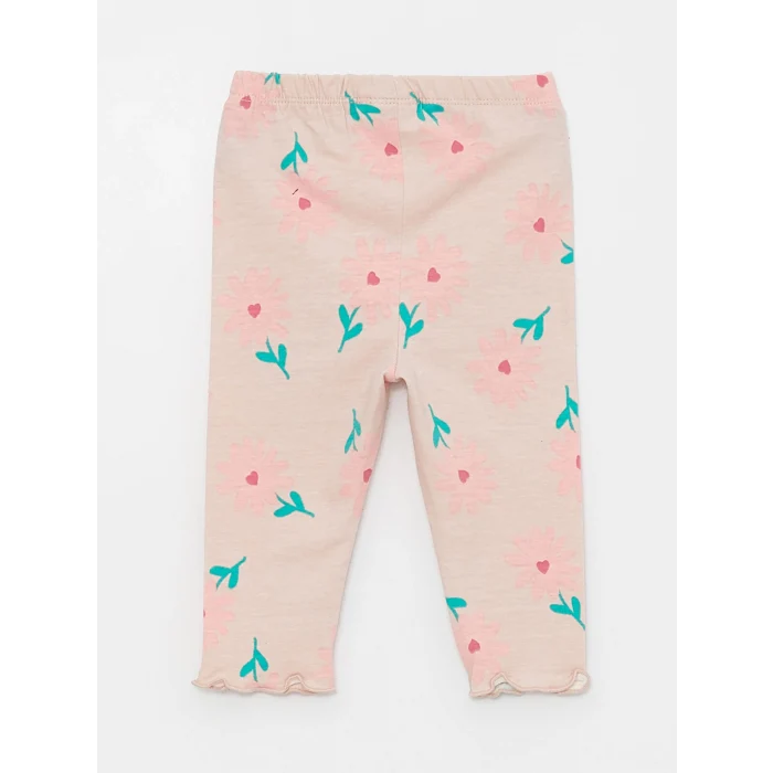 LCW baby Pembe Bisiklet Yaka Uzun Kollu Baskılı Kız Bebek Sweatshirt ve Tayt 2li Takım