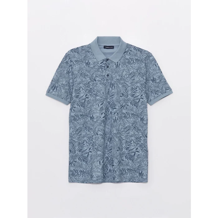 LCWAIKIKI Classic Indigo Polo Yaka Kısa Kollu Desenli Erkek Tişört