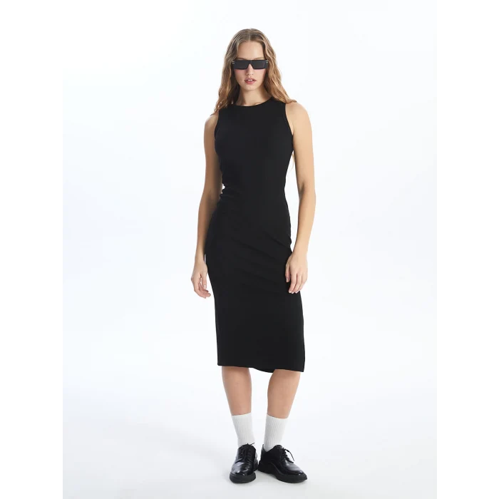 LCW Vision Siyah Bisiklet Yaka Kadın Bodycon Elbise