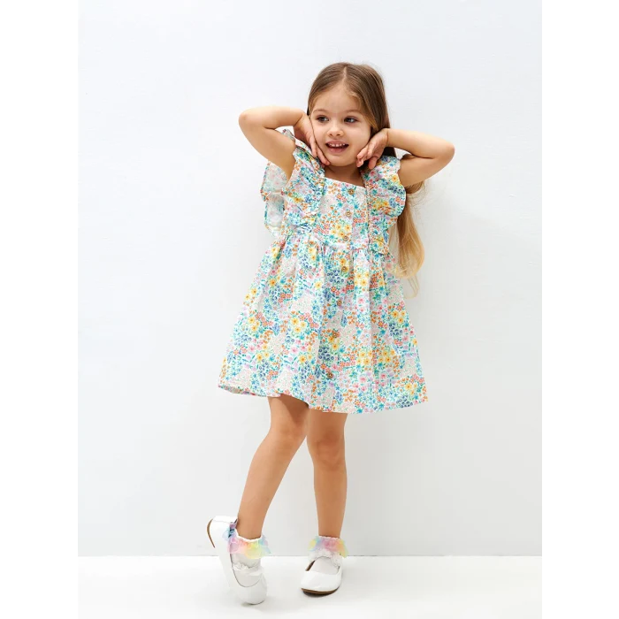 LCW Kids Karişik Kare Yaka Desenli Kız Bebek Elbise