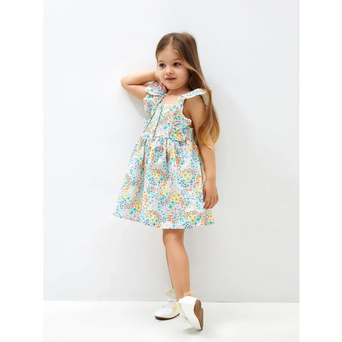 LCW Kids Karişik Kare Yaka Desenli Kız Bebek Elbise