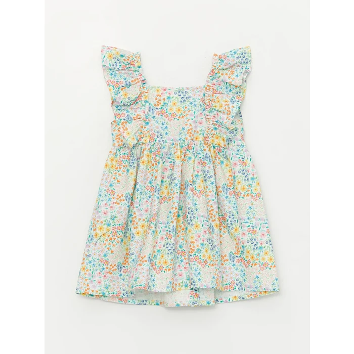 LCW Kids Karişik Kare Yaka Desenli Kız Bebek Elbise